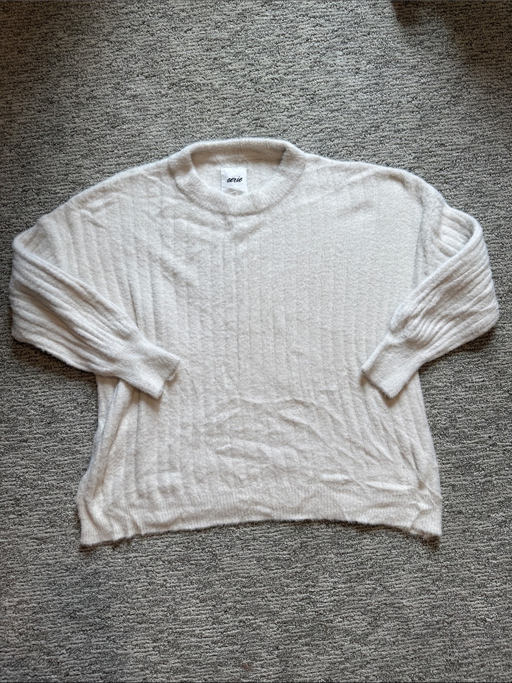 aerie Soft Cream Ribbed Crewneck Sweater